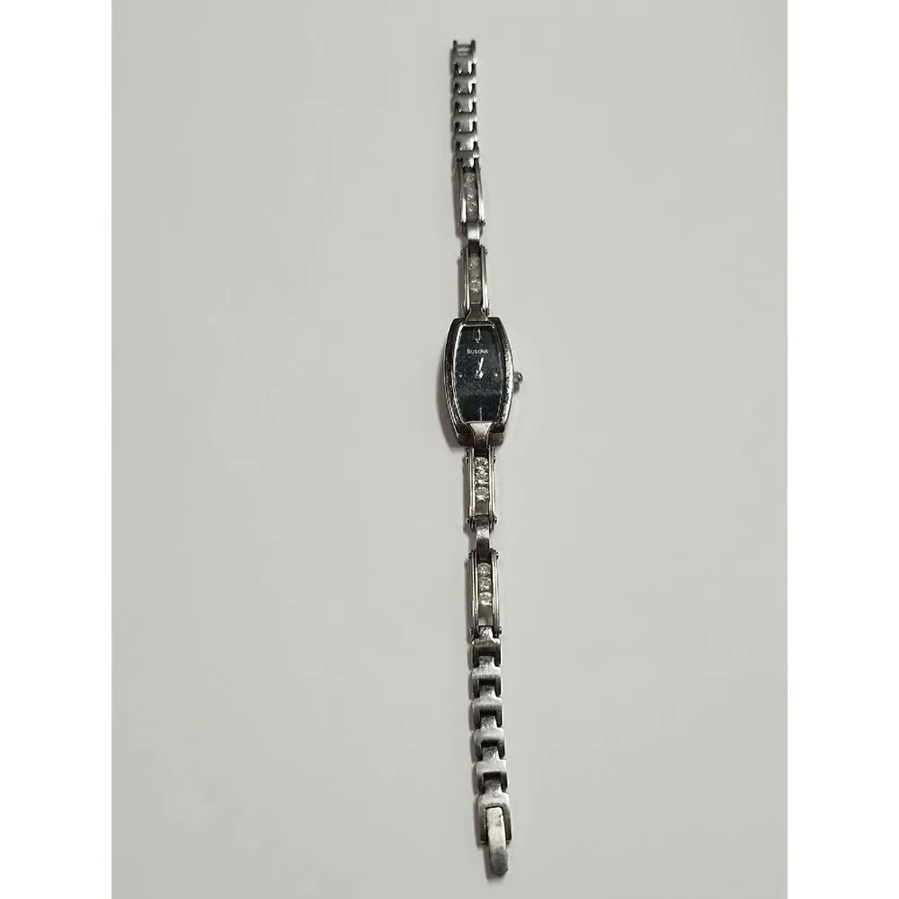 Bulova Women's Quartz Tonneau Black Dial Silver Metal Bracelet Wristwatch